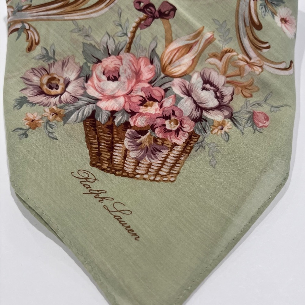 Ralph Lauren Basket Floral Scarf in Green and Pink - Picture 2 of 10
